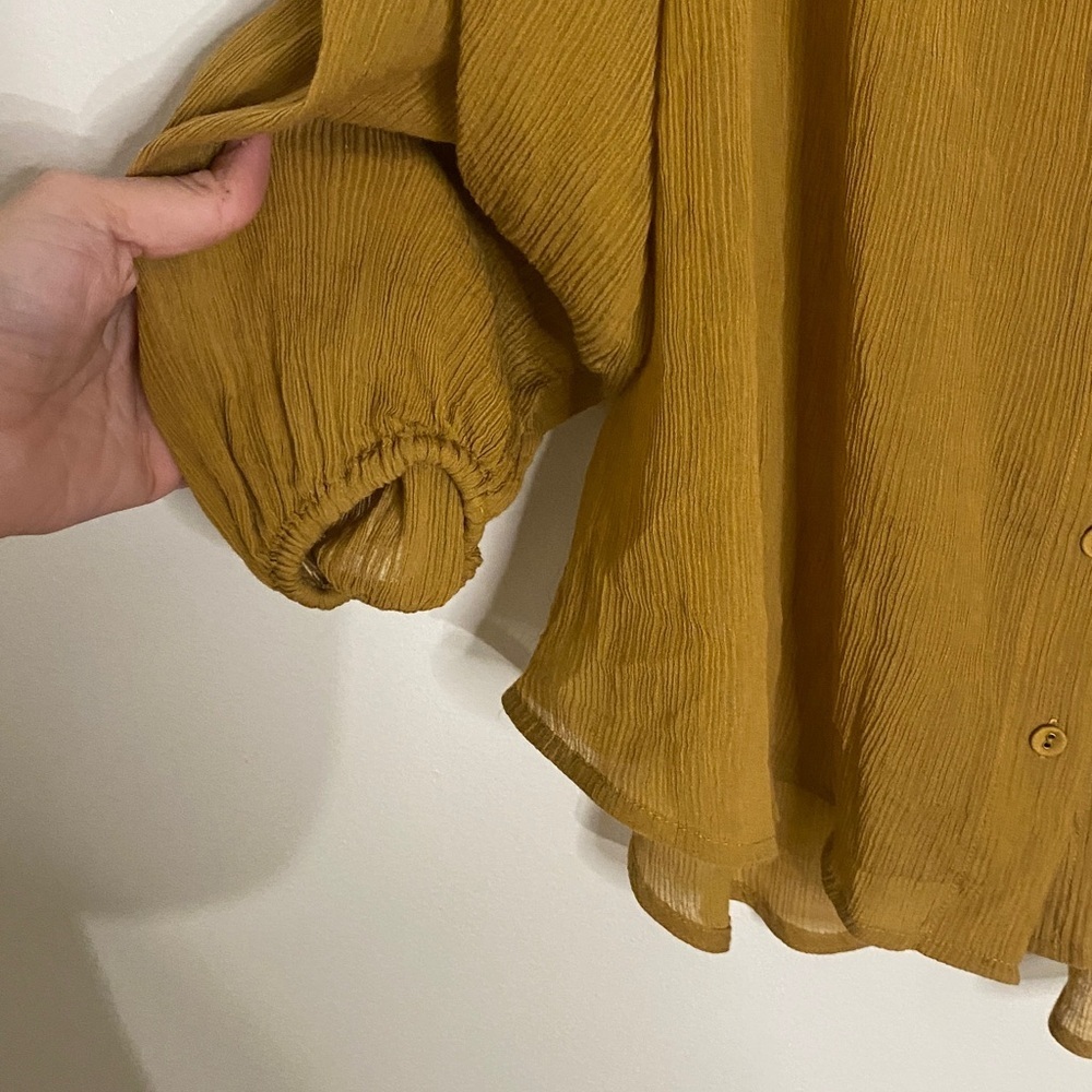 Zimmermann Textured Silk Button Up Mock Next Blouse Mustard Brown size 1 Small - Picture 7 of 10